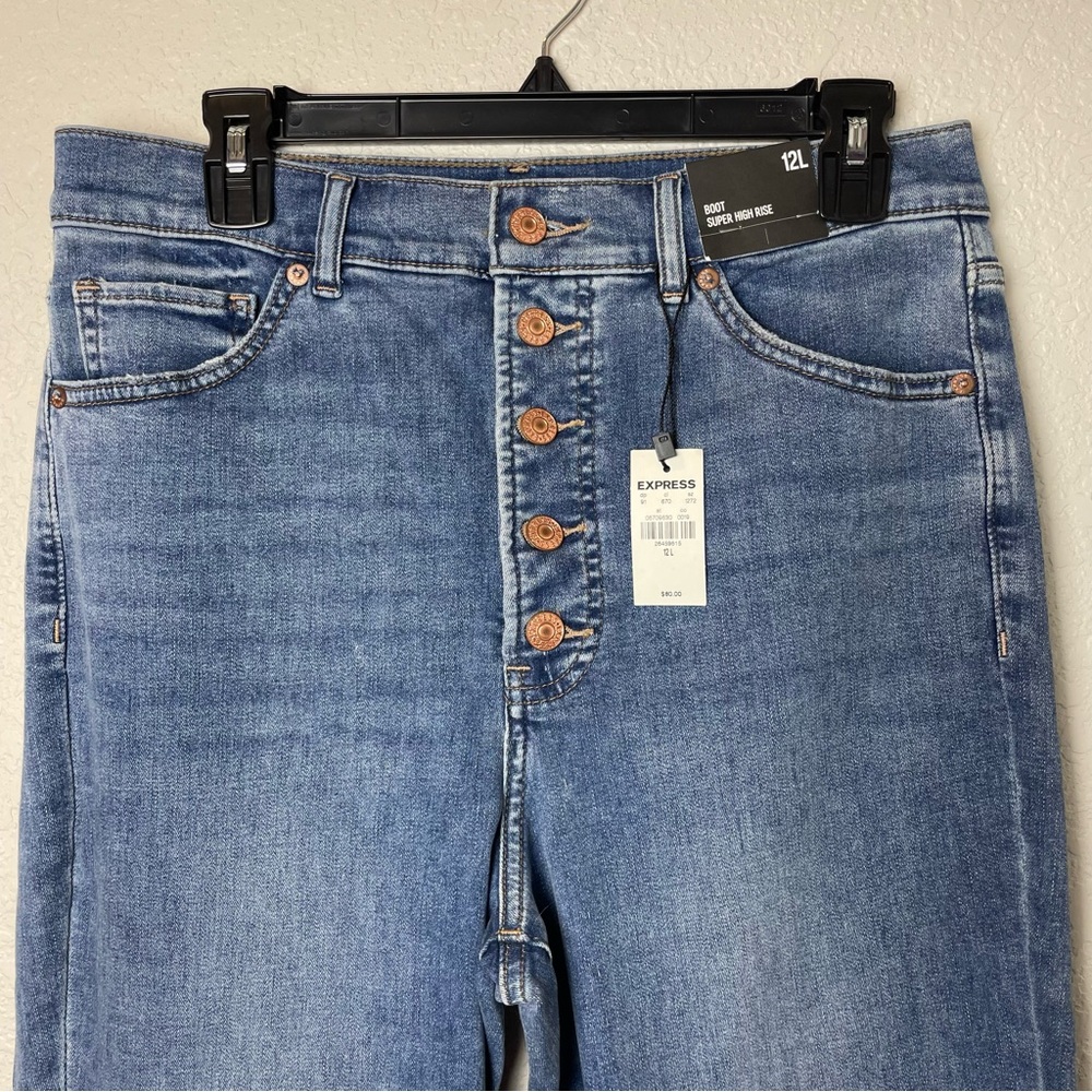 BNWT! Express Light Blue Bootcut Super High Rise Jeans Size 12L - Picture 2 of 10